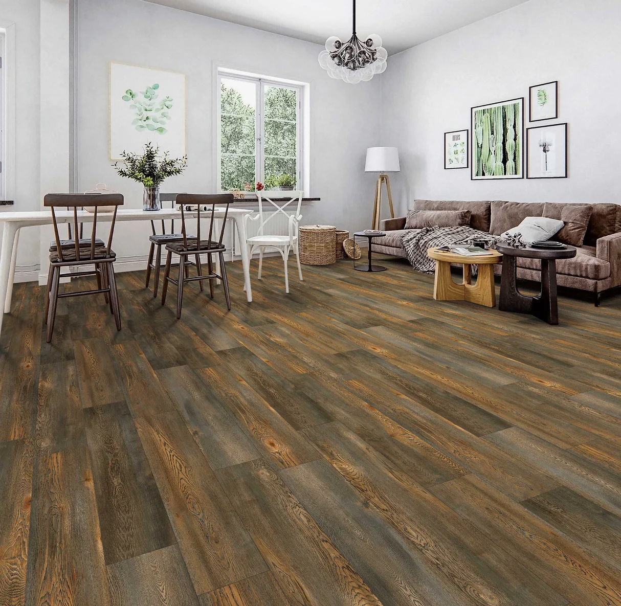 Wood-look laminate flooring in a living room